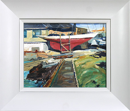 Graham Downs NZ landscape artist, oil paintings, Moana boat